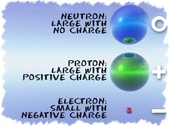 Protons carry a positive charge, neutrons carry a neutral charge, and electrons carry a negative charge.