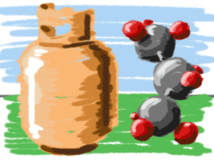 Imagem dos desenhos animados do tanque de propano e molécula.